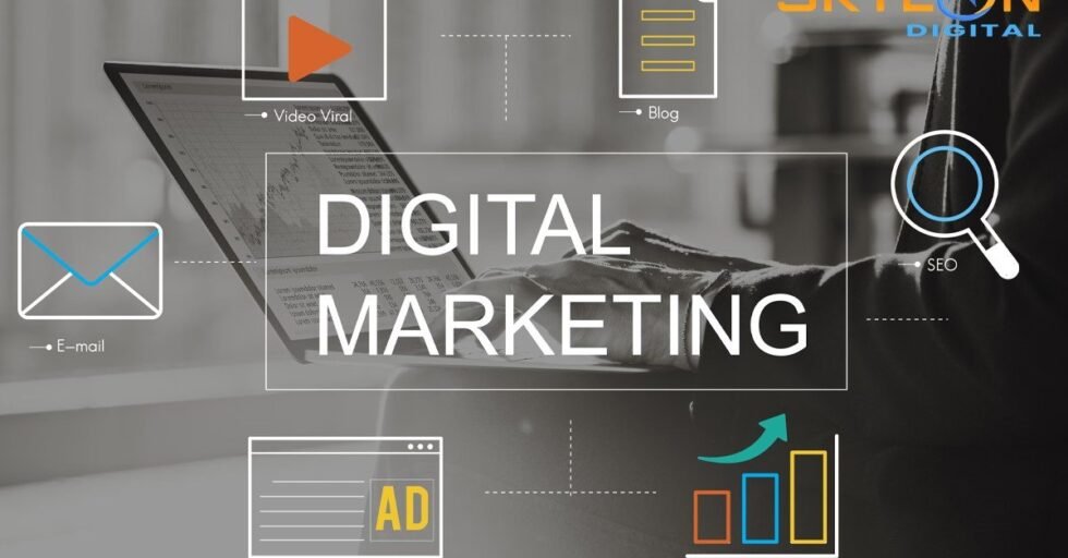 Effective Digital Marketing Strategy for Business Growth Digital marketing strategy illustration showing SEO, PPC, social media, and content marketing.