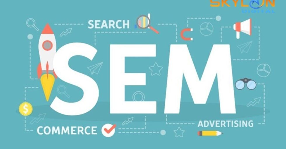 Effective SEM Strategies for Business Growth Search Engine Marketing illustration showing PPC ads, SEO, and keyword targeting for online visibility.